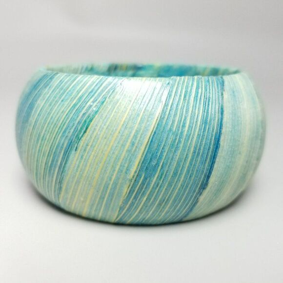Vintage Blue and White Textured Design Wide Bangle Bracelet, Retro Boho Style - Picture 6 of 6